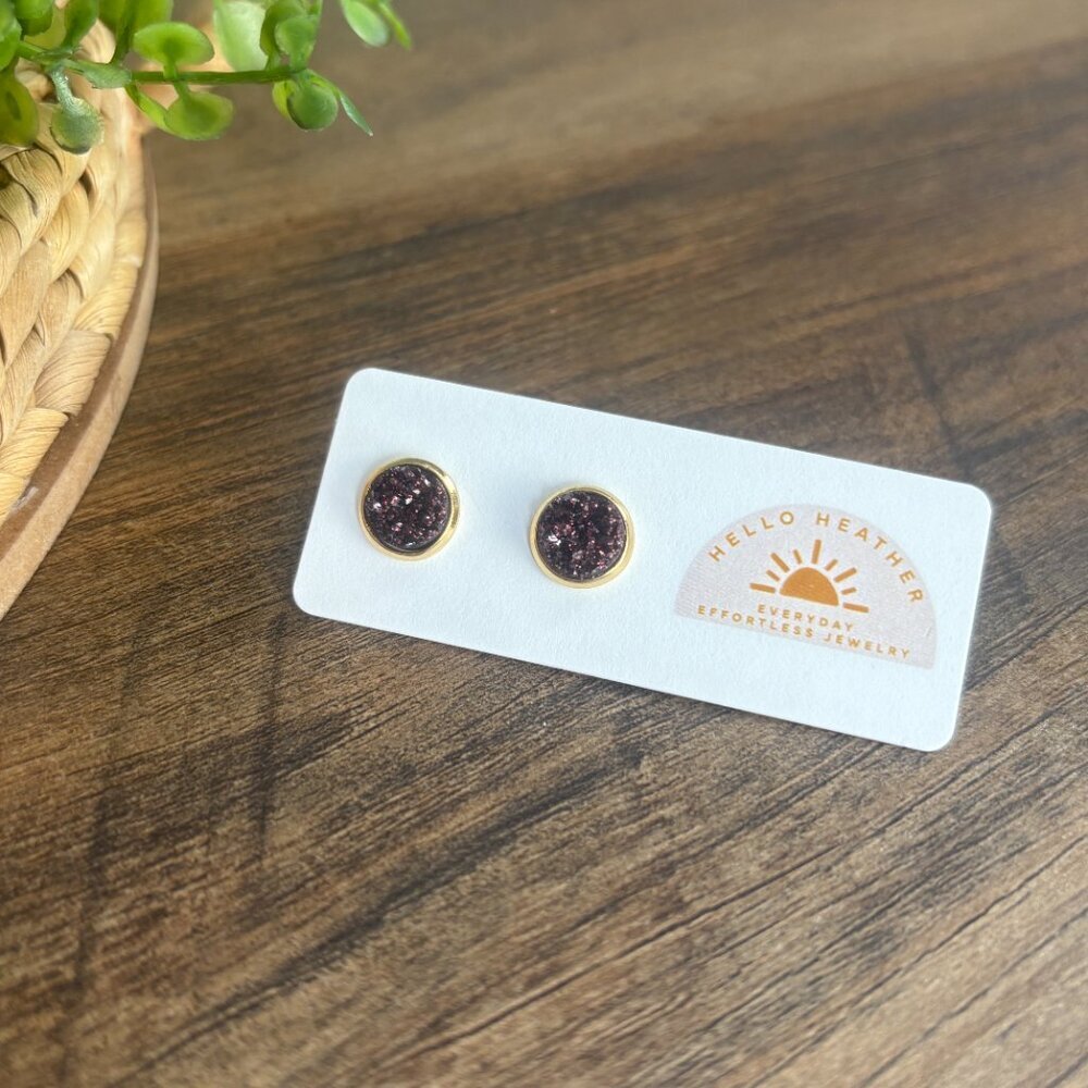 Gold and Brown Druzy Stud Earrings New!